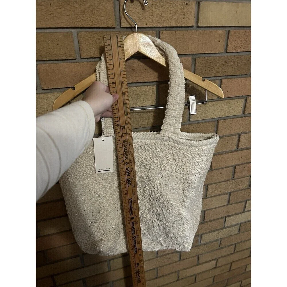 NWT Anthropologie Raj Cotton Woven Carpet Large Tote Shopping Bag Cream